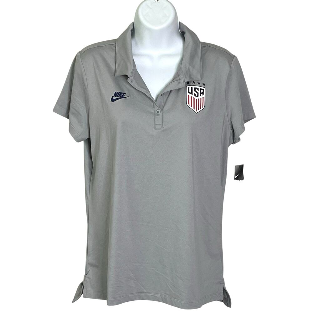 NWT Nike Dri-Fit Polo Top Women's L Soccer Team USA Golf Sports Gray